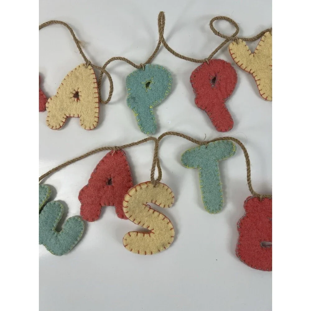 Happy Easter Bunny Garland Rabbits Bunnies Spring Felt Wool Banner Decoration